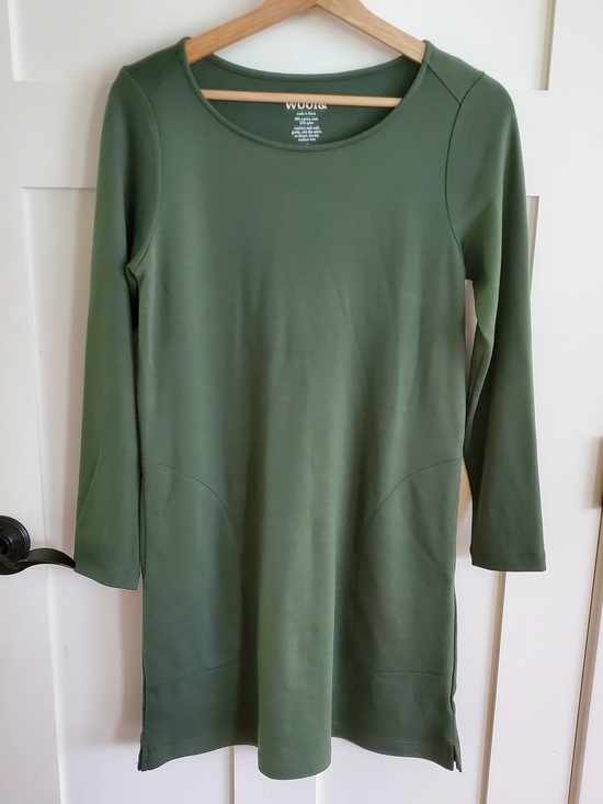 Wool& Dresses & Skirts - Wool& Olive Long Sleeve Scoop Neck Dress Merino Wool Womens S Pockets Breathable